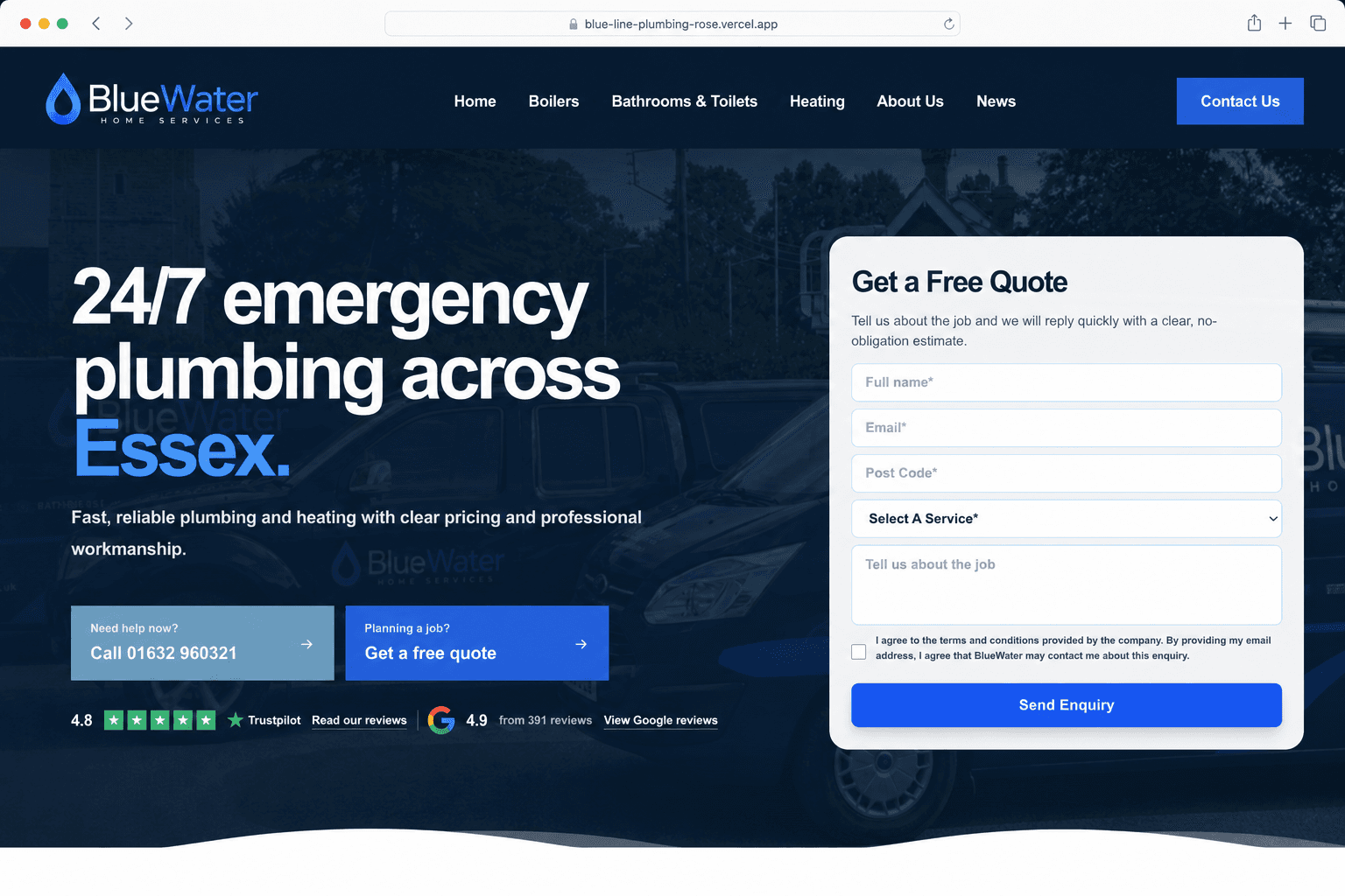 BlueWater tradespeople website homepage