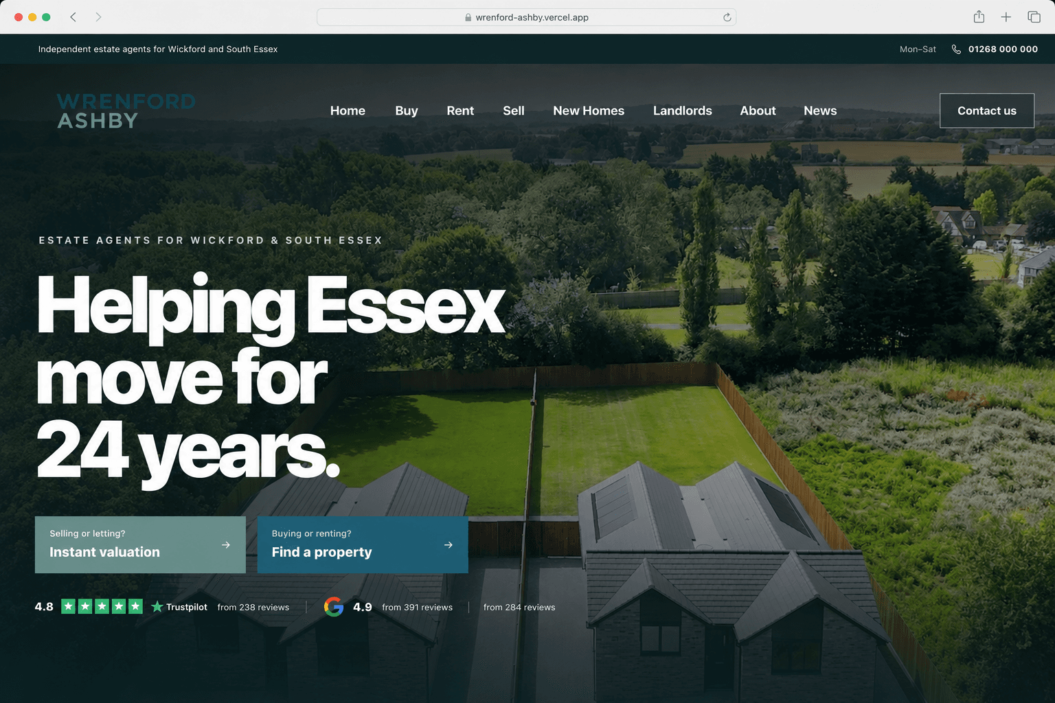 Wrenford Ashby estate agency website homepage